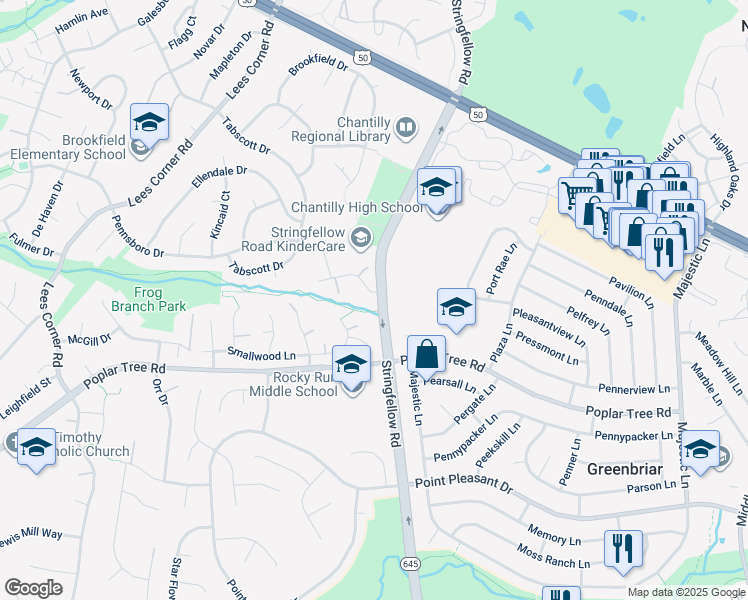 map of restaurants, bars, coffee shops, grocery stores, and more near 13450 Stream Valley Drive in Chantilly