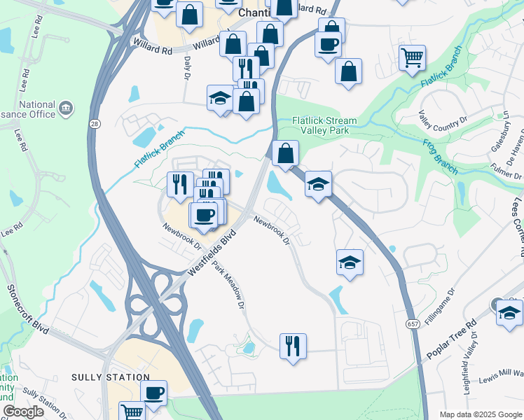 map of restaurants, bars, coffee shops, grocery stores, and more near 14272 Newbrook Drive in Chantilly