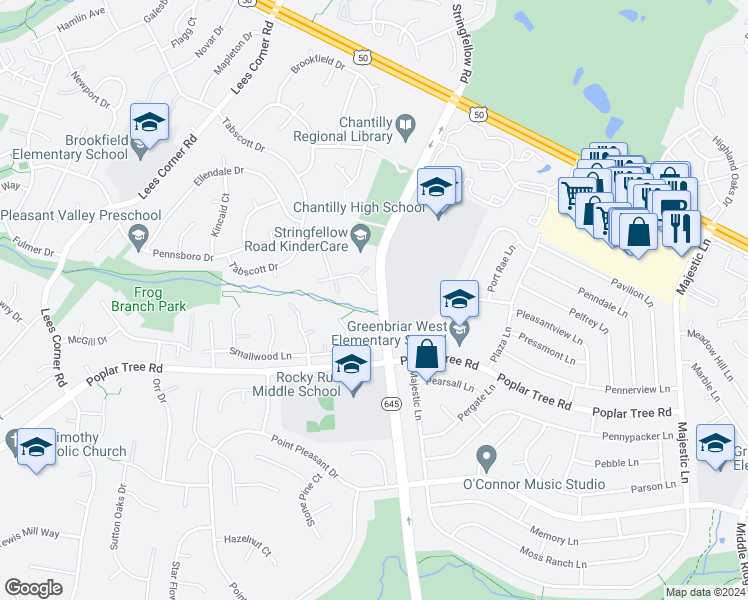 map of restaurants, bars, coffee shops, grocery stores, and more near 13450 Stream Valley Drive in Chantilly