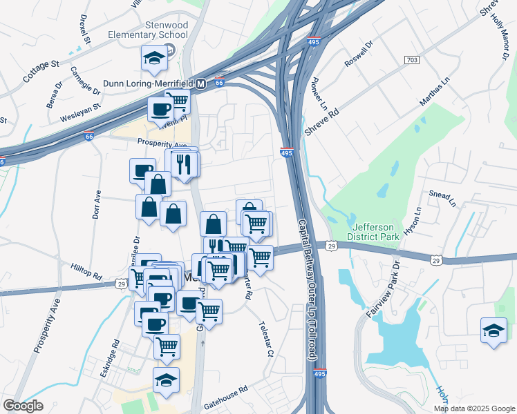 map of restaurants, bars, coffee shops, grocery stores, and more near 2819 Saint Croix Drive in Vienna