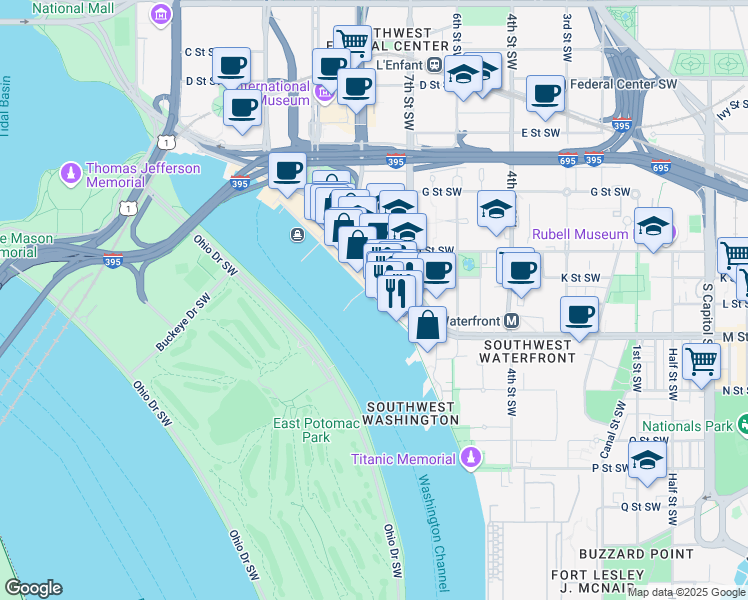 map of restaurants, bars, coffee shops, grocery stores, and more near 101 Independence Avenue Southeast in Washington