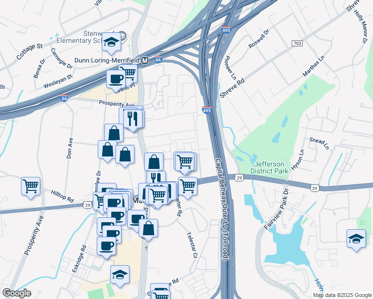 map of restaurants, bars, coffee shops, grocery stores, and more near 2819 Saint Croix Drive in Vienna
