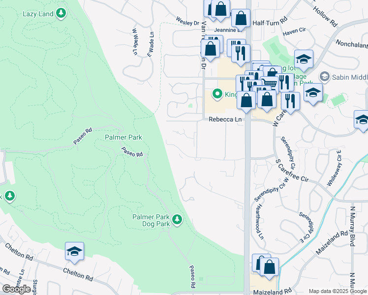 map of restaurants, bars, coffee shops, grocery stores, and more near 3417 Parkmoor Village Drive in Colorado Springs