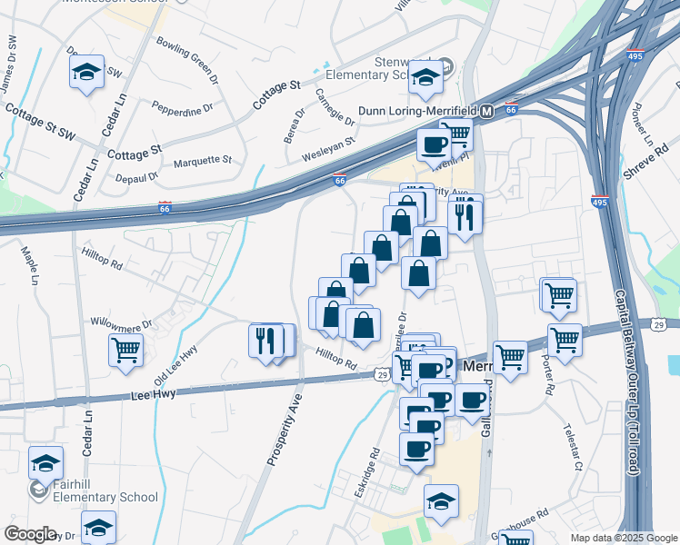 map of restaurants, bars, coffee shops, grocery stores, and more near 2807 Dorr Avenue in Fairfax