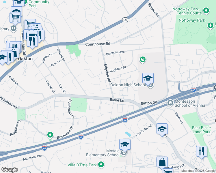 map of restaurants, bars, coffee shops, grocery stores, and more near 9929 Bickley Court in Vienna