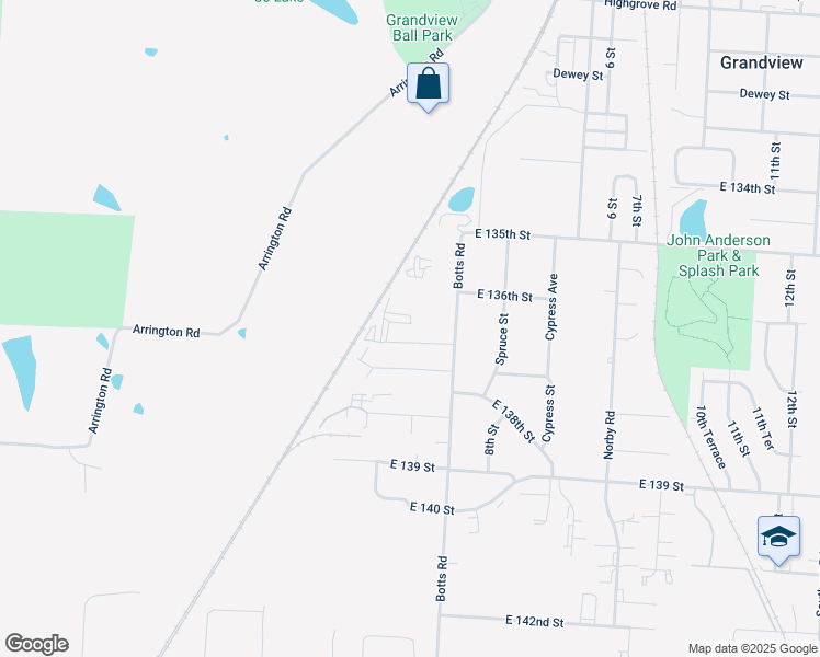 map of restaurants, bars, coffee shops, grocery stores, and more near 13720 Botts Rd in Grandview