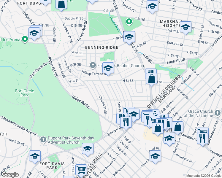 map of restaurants, bars, coffee shops, grocery stores, and more near 101 Independence Avenue Southeast in Washington