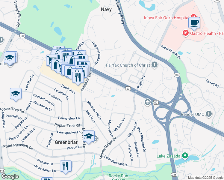 map of restaurants, bars, coffee shops, grocery stores, and more near 12908 Grays Pointe Road in Fairfax
