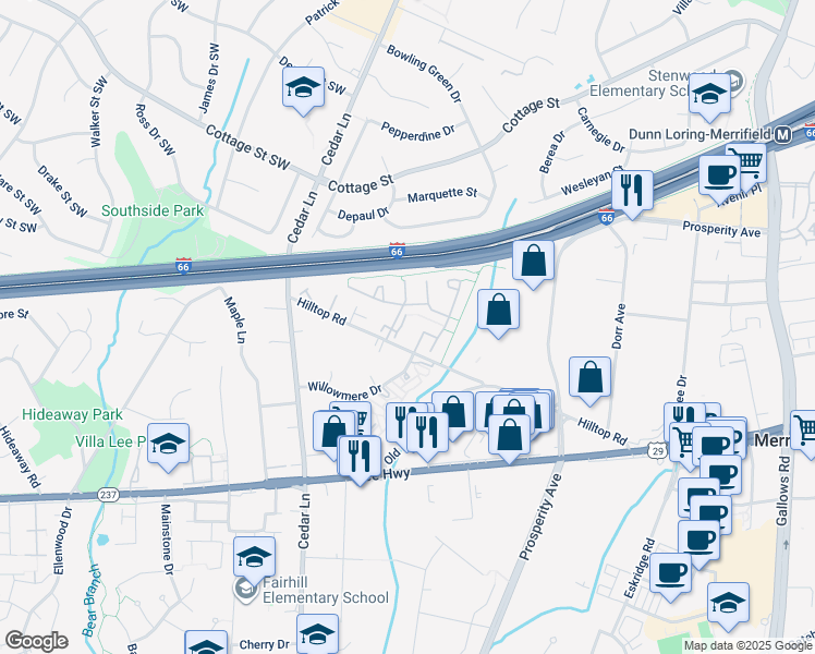map of restaurants, bars, coffee shops, grocery stores, and more near 2811 Grovemore Lane in Vienna