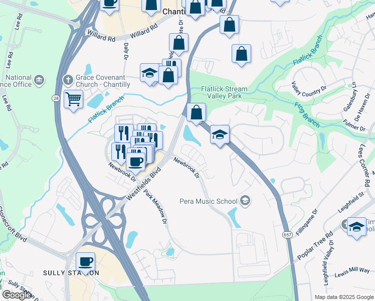 map of restaurants, bars, coffee shops, grocery stores, and more near 14130 Gypsum Loop in Chantilly