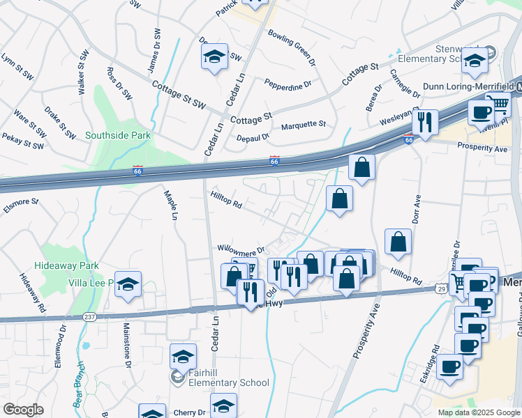 map of restaurants, bars, coffee shops, grocery stores, and more near 2824 Grovemore Lane in Vienna