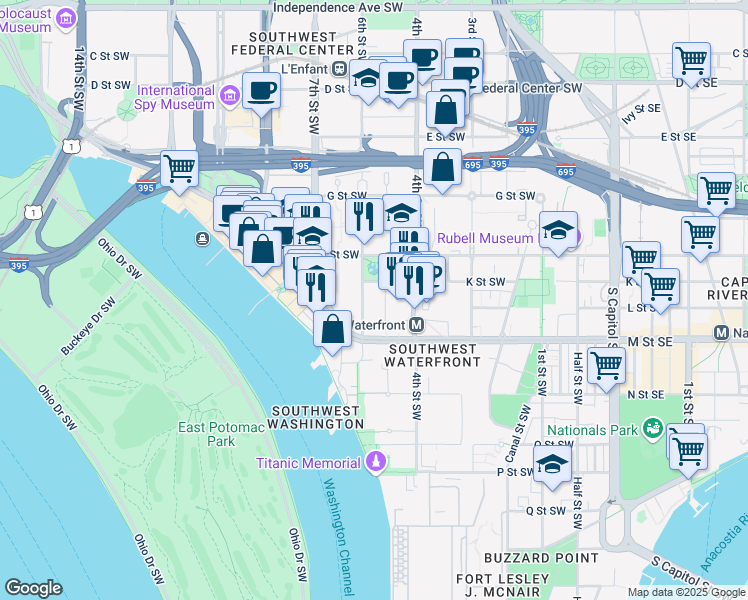 map of restaurants, bars, coffee shops, grocery stores, and more near 101 Independence Avenue Southeast in Washington