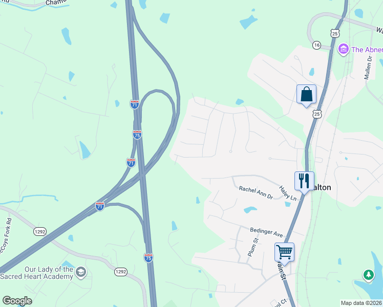 map of restaurants, bars, coffee shops, grocery stores, and more near 12467 Sheppard Way in Walton