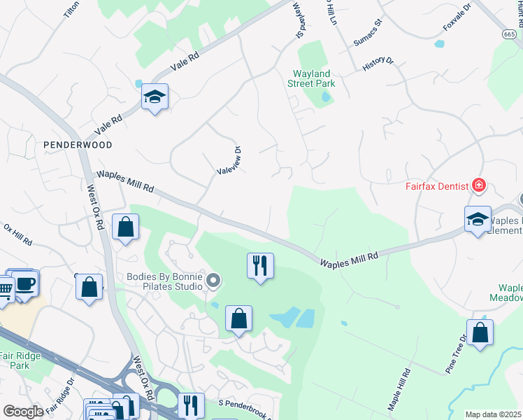 map of restaurants, bars, coffee shops, grocery stores, and more near 3604 Twilight Court in Oakton