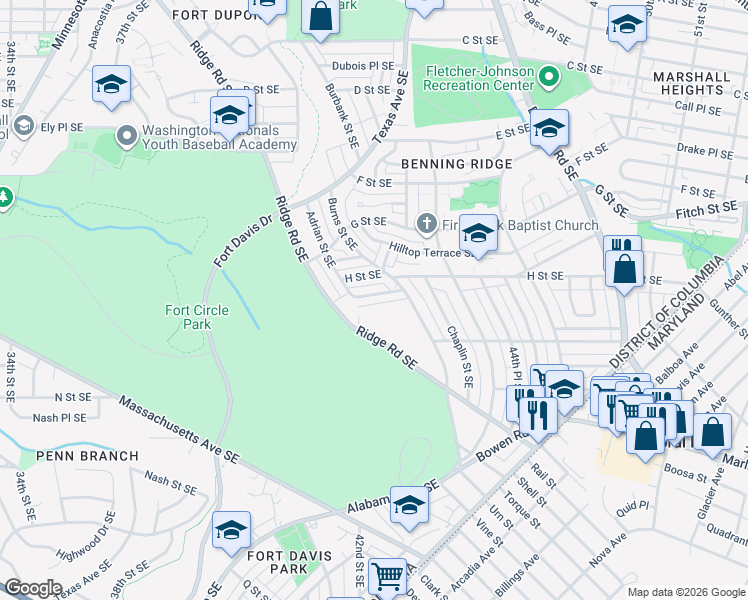map of restaurants, bars, coffee shops, grocery stores, and more near 101 Independence Avenue Southeast in Washington