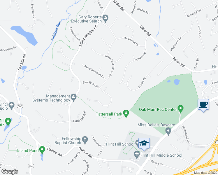 map of restaurants, bars, coffee shops, grocery stores, and more near 10938 Blue Roan Road in Oakton