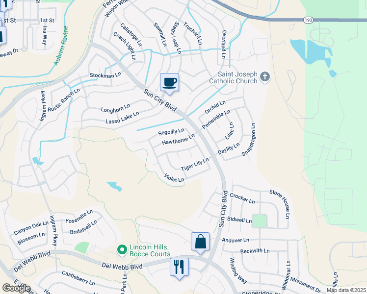 map of restaurants, bars, coffee shops, grocery stores, and more near 1222 Cherry Blossom Lane in Lincoln