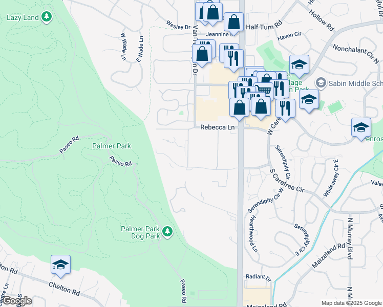 map of restaurants, bars, coffee shops, grocery stores, and more near 3578 Parkmoor Village Drive in Colorado Springs