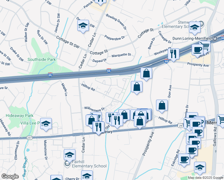 map of restaurants, bars, coffee shops, grocery stores, and more near 2805 Grovemore Lane in Vienna