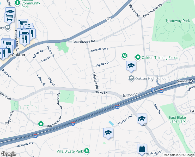 map of restaurants, bars, coffee shops, grocery stores, and more near 9910 Trosby Court in Vienna