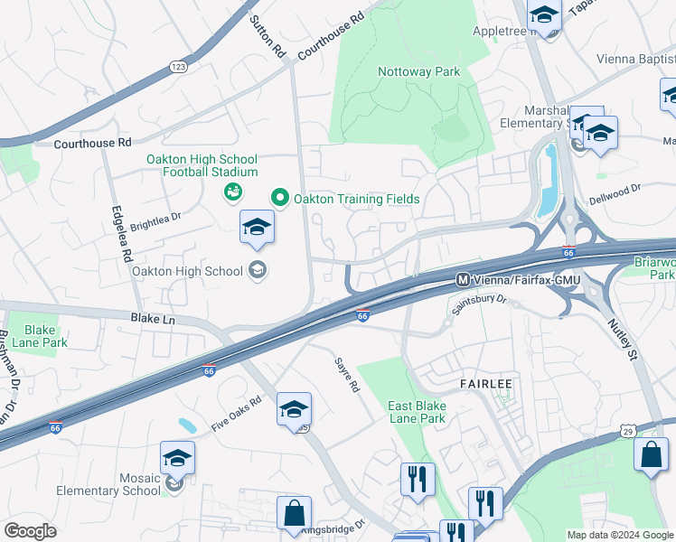 map of restaurants, bars, coffee shops, grocery stores, and more near 2901 Rensselaer Court in Vienna