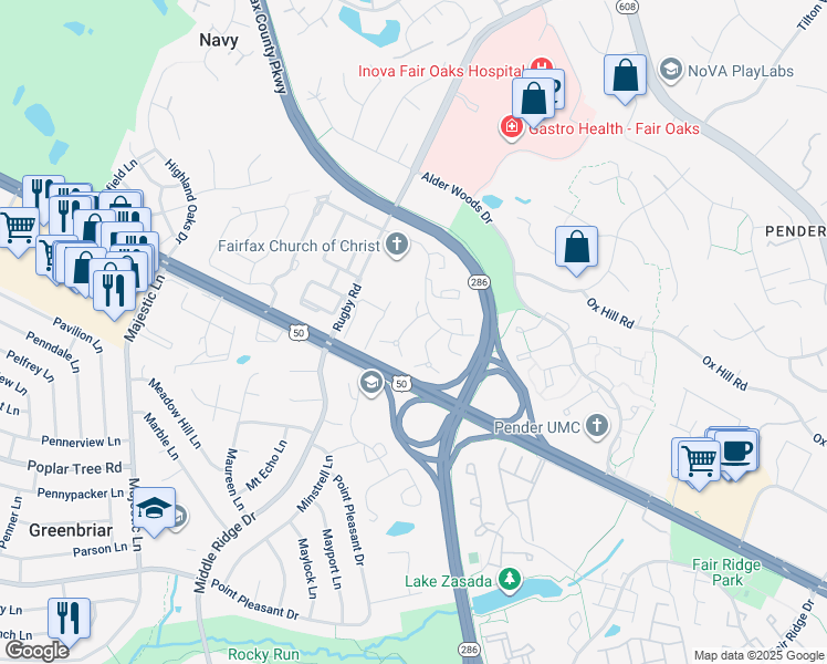 map of restaurants, bars, coffee shops, grocery stores, and more near 3933 Tallow Tree Place in Fairfax