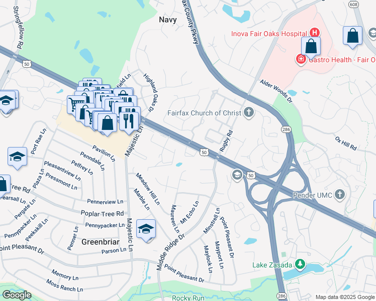 map of restaurants, bars, coffee shops, grocery stores, and more near 4068 Britwell Place in Fairfax
