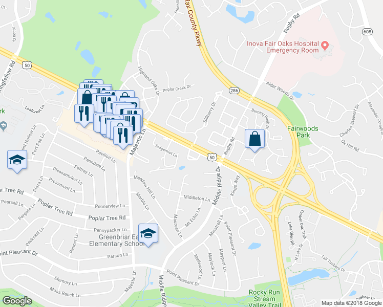map of restaurants, bars, coffee shops, grocery stores, and more near 4068 Britwell Place in Fairfax