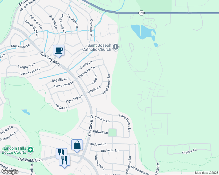 map of restaurants, bars, coffee shops, grocery stores, and more near 368 Snapdragon Lane in Lincoln
