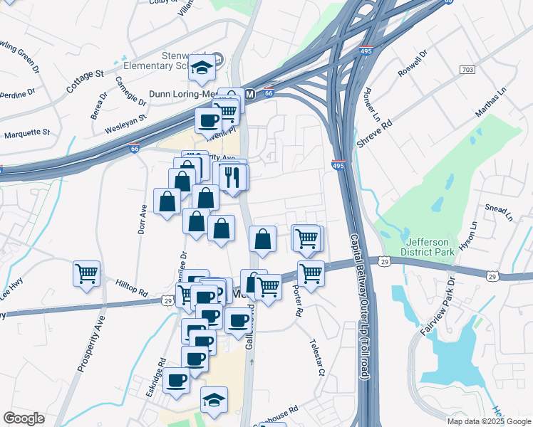 map of restaurants, bars, coffee shops, grocery stores, and more near 8126 Quinn Terrace in Vienna