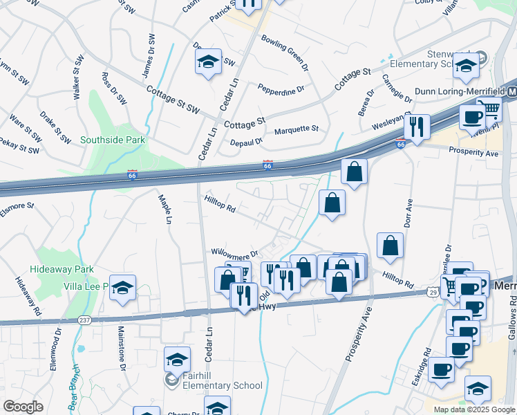 map of restaurants, bars, coffee shops, grocery stores, and more near 2810 Grovemore Lane in Vienna