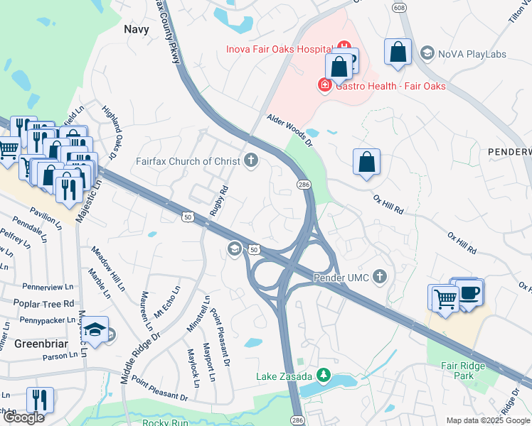 map of restaurants, bars, coffee shops, grocery stores, and more near 3929 Tallow Tree Place in Fairfax