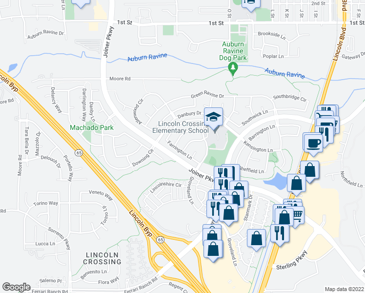 map of restaurants, bars, coffee shops, grocery stores, and more near 652 Whitfield Lane in Lincoln