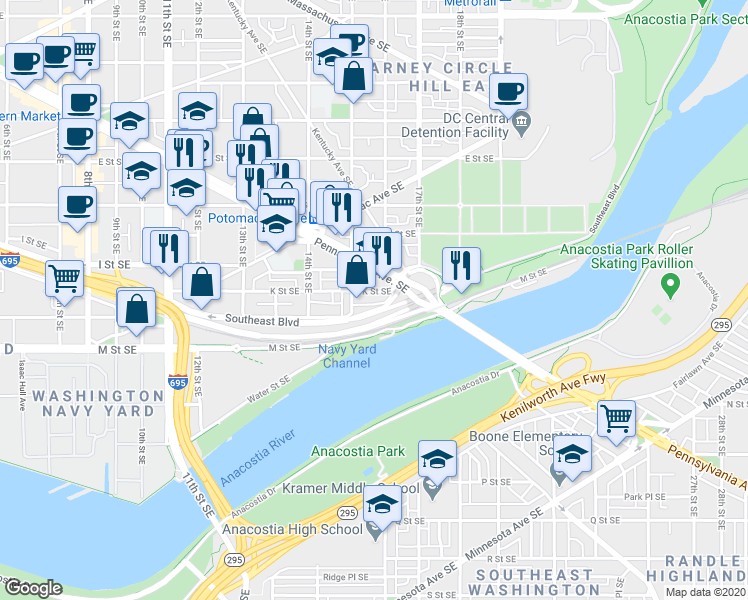 map of restaurants, bars, coffee shops, grocery stores, and more near 101 Independence Avenue Southeast in Washington