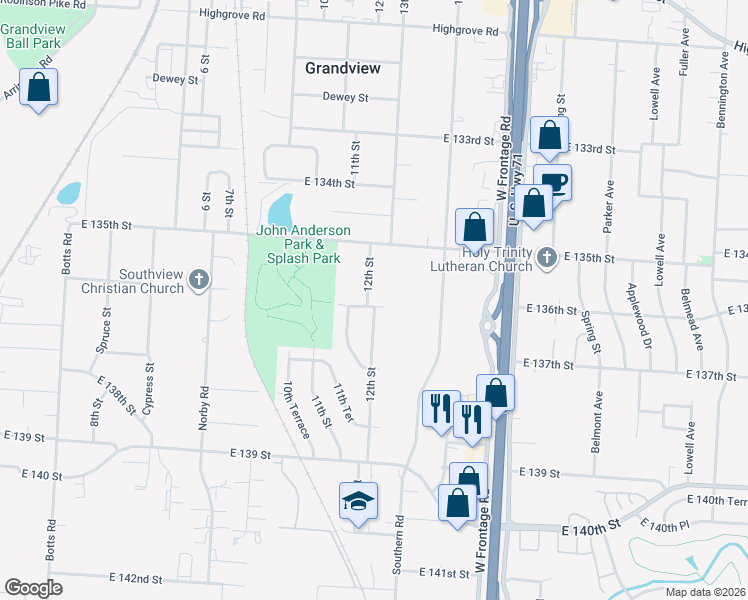 map of restaurants, bars, coffee shops, grocery stores, and more near 13513 12 Street in Grandview
