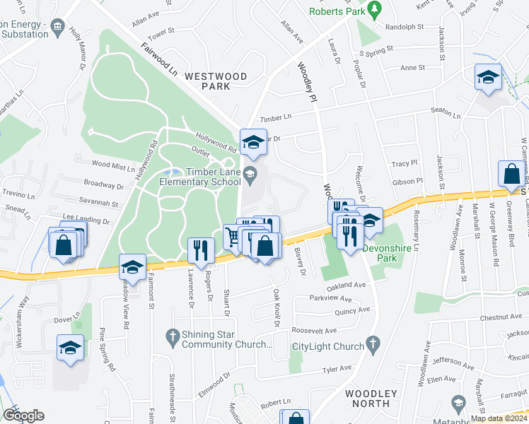 map of restaurants, bars, coffee shops, grocery stores, and more near 2806 Lee Oaks Place in Falls Church