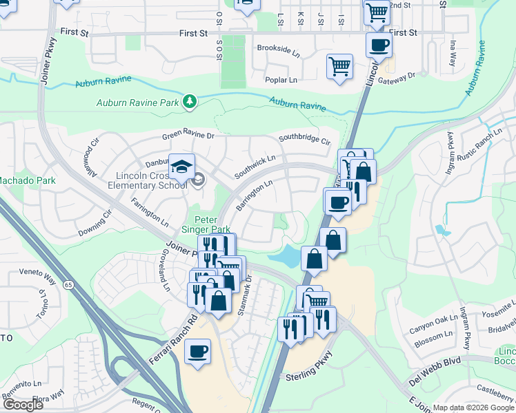 map of restaurants, bars, coffee shops, grocery stores, and more near 1176 Kensington Lane in Lincoln