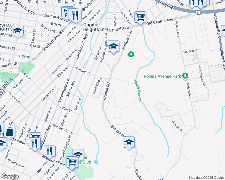 map of restaurants, bars, coffee shops, grocery stores, and more near 903 Hilldropt Court in Capitol Heights