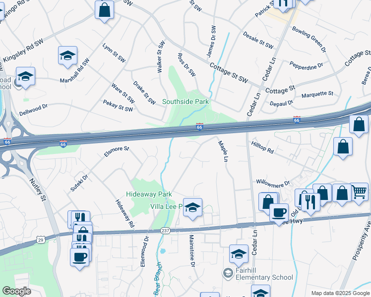 map of restaurants, bars, coffee shops, grocery stores, and more near 8899 Hargrove Court in Fairfax