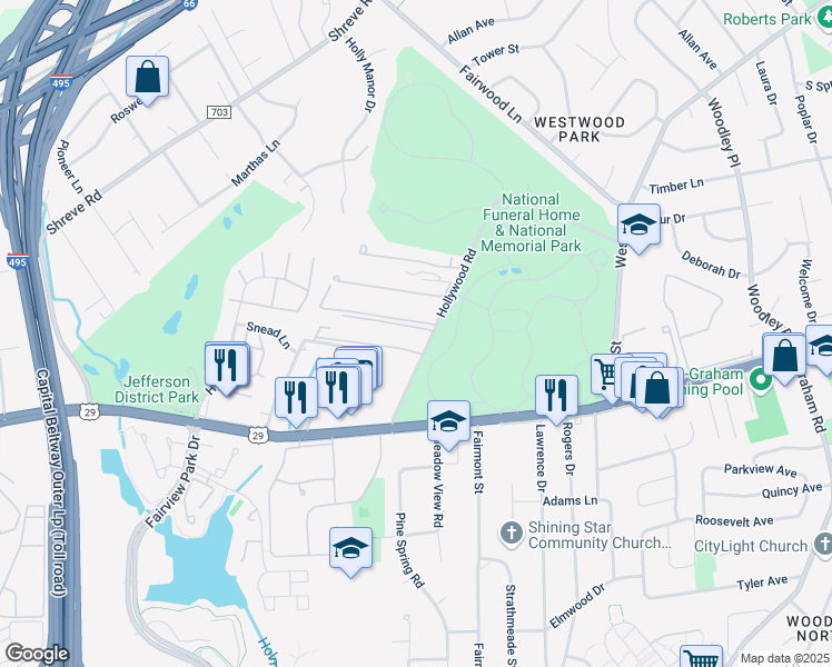 map of restaurants, bars, coffee shops, grocery stores, and more near 2802 Hollywood Road in Falls Church