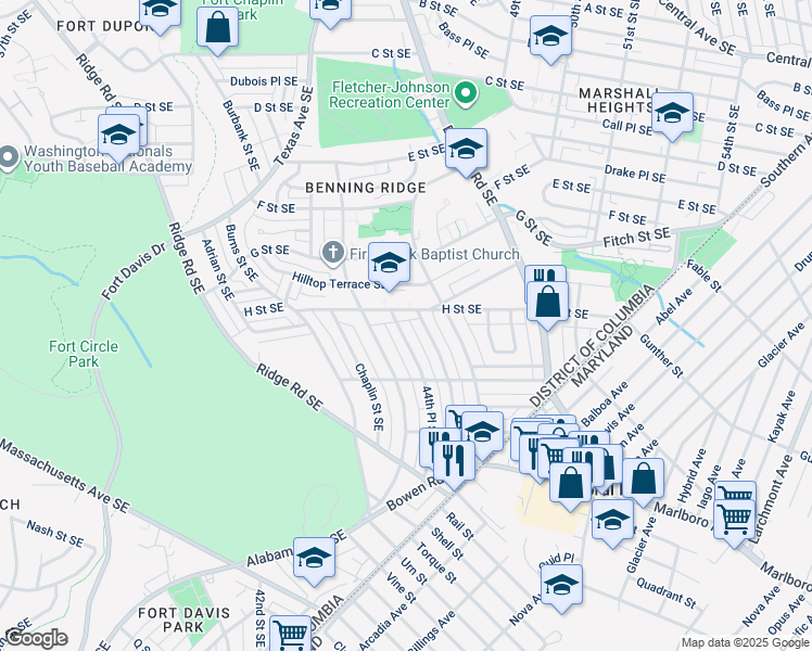 map of restaurants, bars, coffee shops, grocery stores, and more near 1104 44th Place Southeast in Washington
