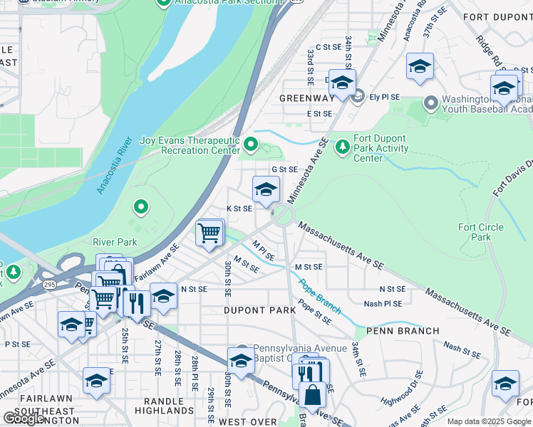 map of restaurants, bars, coffee shops, grocery stores, and more near 1 Randle Circle Southeast in Washington