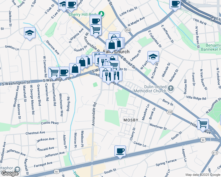 map of restaurants, bars, coffee shops, grocery stores, and more near 2759 Douglass Avenue in Falls Church