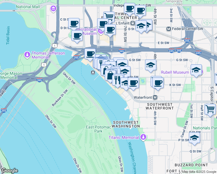 map of restaurants, bars, coffee shops, grocery stores, and more near 101 Independence Avenue Southeast in Washington
