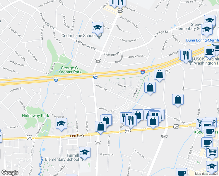 map of restaurants, bars, coffee shops, grocery stores, and more near 2820 Morada Court in Vienna
