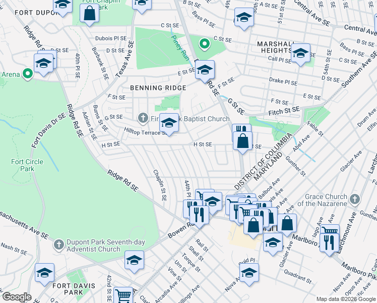 map of restaurants, bars, coffee shops, grocery stores, and more near 101 Independence Avenue Southeast in Washington