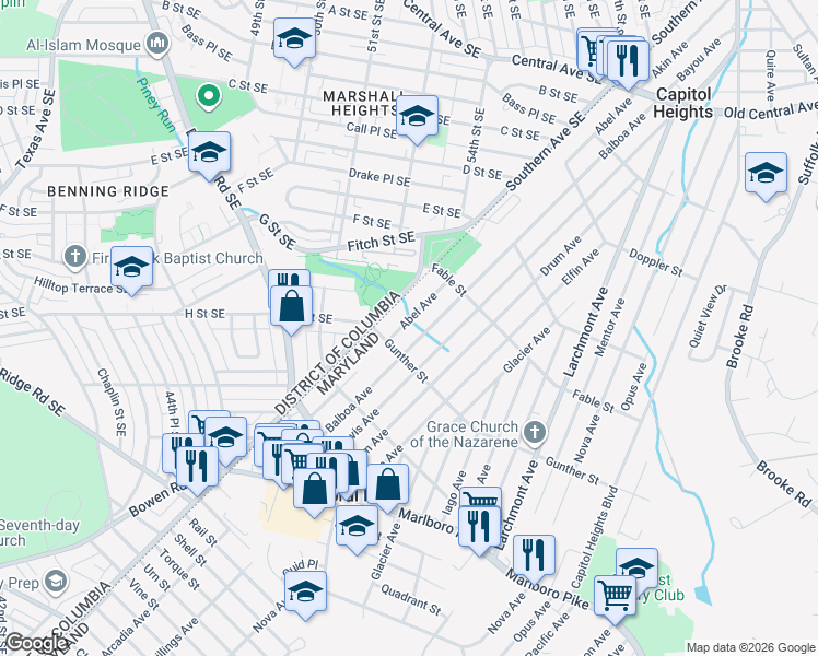 map of restaurants, bars, coffee shops, grocery stores, and more near 101 Independence Avenue Southeast in Washington