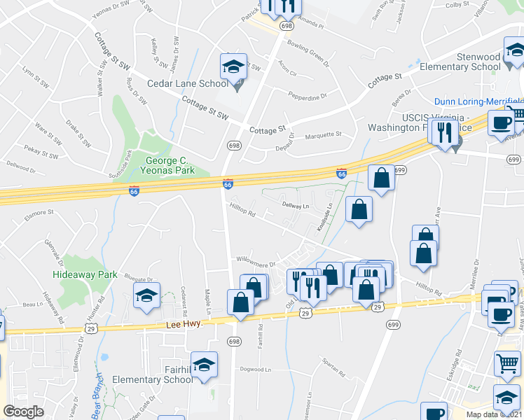 map of restaurants, bars, coffee shops, grocery stores, and more near 2820 Morada Court in Vienna