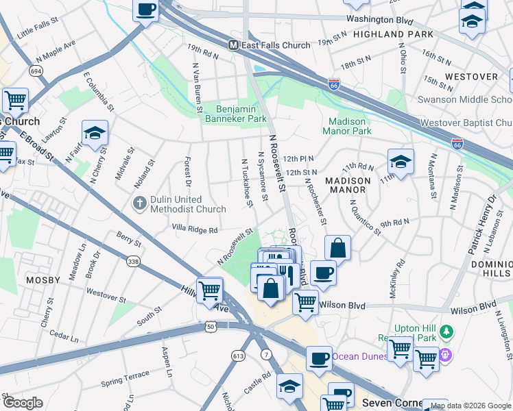 map of restaurants, bars, coffee shops, grocery stores, and more near 101 Independence Avenue Southeast in Washington