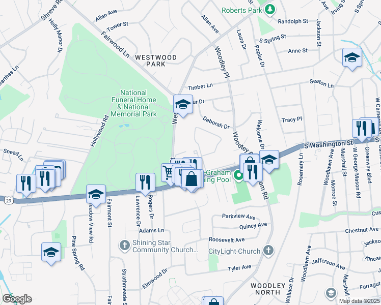 map of restaurants, bars, coffee shops, grocery stores, and more near 2804 Lee Oaks Place in Falls Church